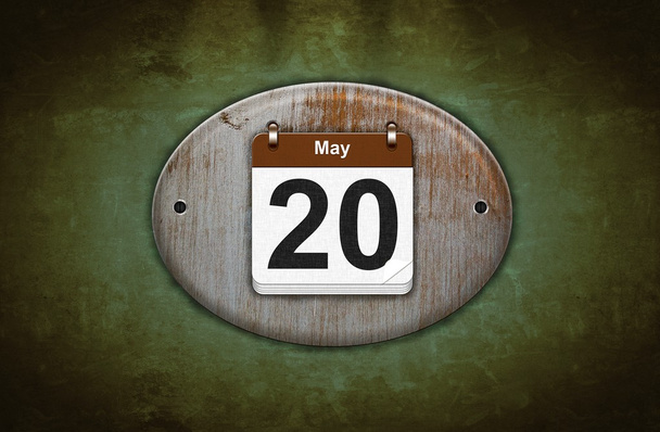 Antiguo calendario de madera con 20 de mayo
. - Foto, Imagen