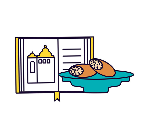 livro coreano com prato dourado e pão
 - Vetor, Imagem
