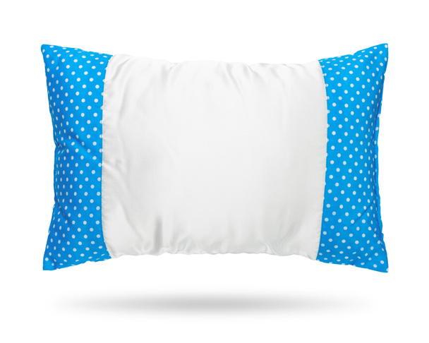 Порожня подушка ізольована на білому тлі. Блакитна подушка в концепції візерунка точок полоки. Об'єкт відсікання контурів
. - Фото, зображення