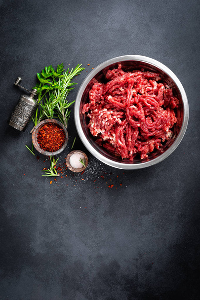 Mince. Ground meat with ingredients for cooking - Photo, image