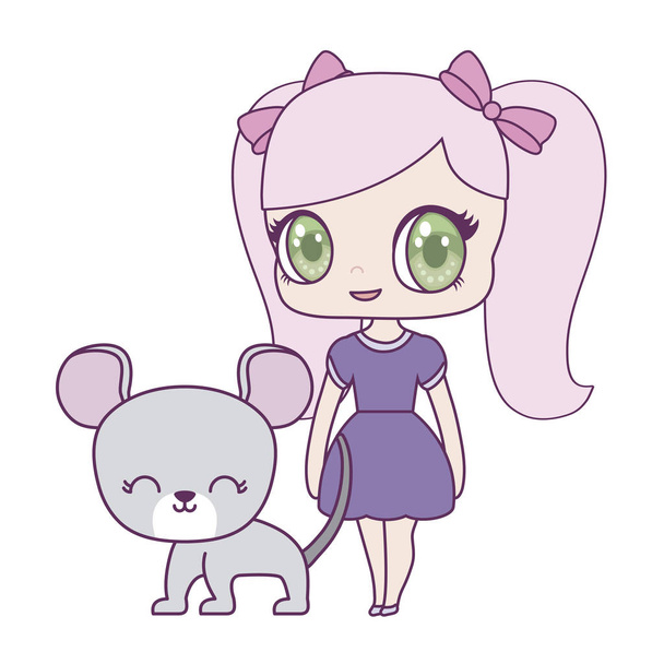 linda muñequita con ratón animal
 - Vector, imagen