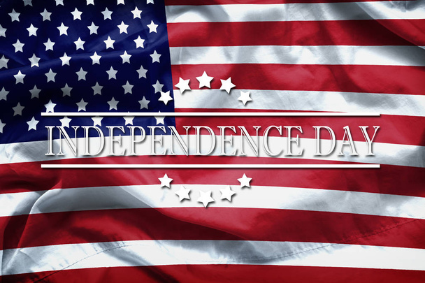 Happy Independence Day greeting card, National american holiday. Independence Day background remember and honor ,  word Independence Day on american flag background - Fotografie, Obrázek