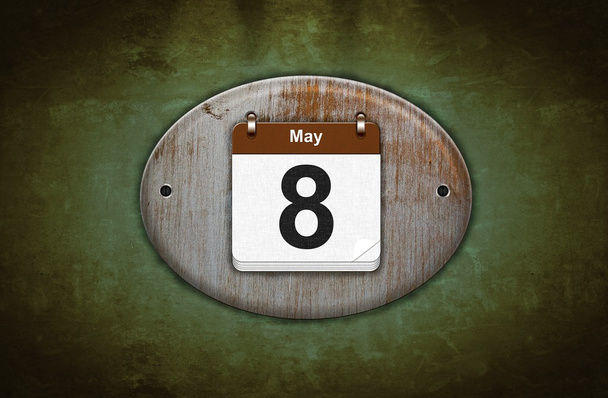 5 月 8 日古い木造カレンダー. - 写真・画像