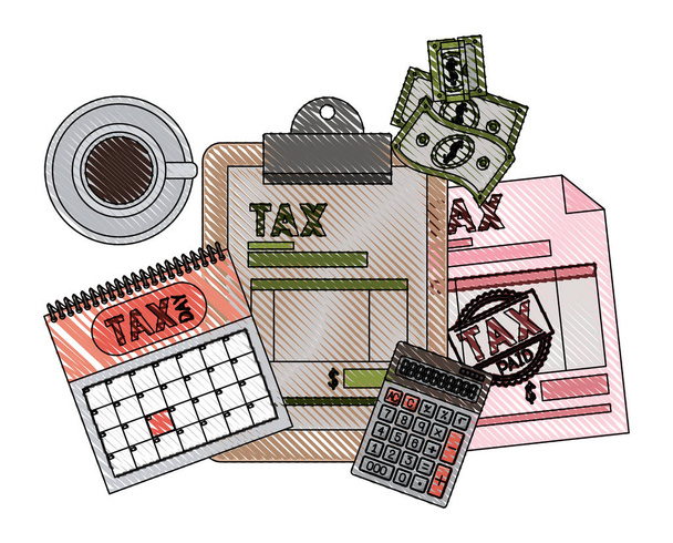 Klembord belastingen met Rekenmachine en rekeningen - Vector, afbeelding