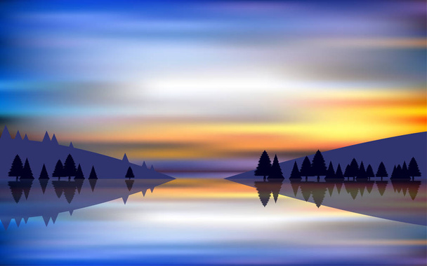 пейзаж лагуны на закате
 - Вектор,изображение