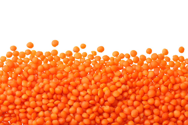 red lentils isolated on white background. Top view.  - Fotoğraf, Görsel