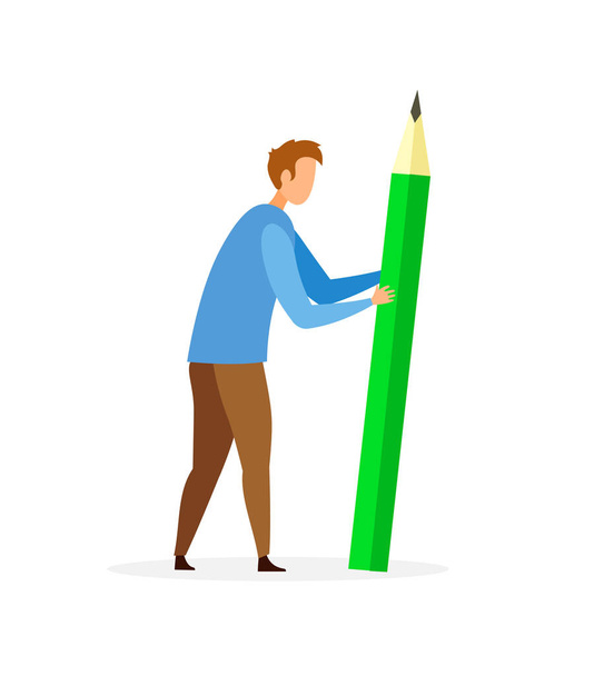 Mann mit großem Bleistift flache Vektorillustration - Vektor, Bild