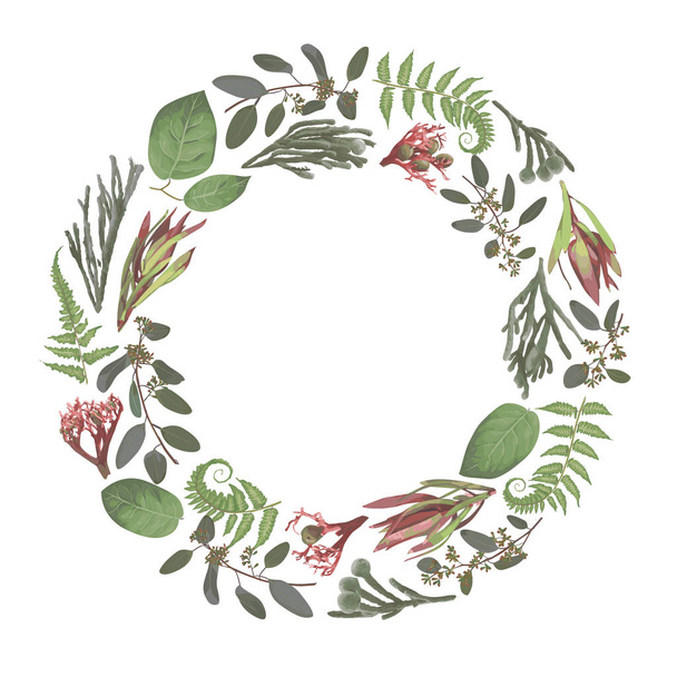 Green vector wreath frame flowers and leaves.Branches, brunia, e - Vektori, kuva