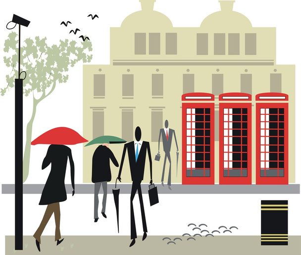 Vector illustration of with umbrellas in London location - Vector, Image