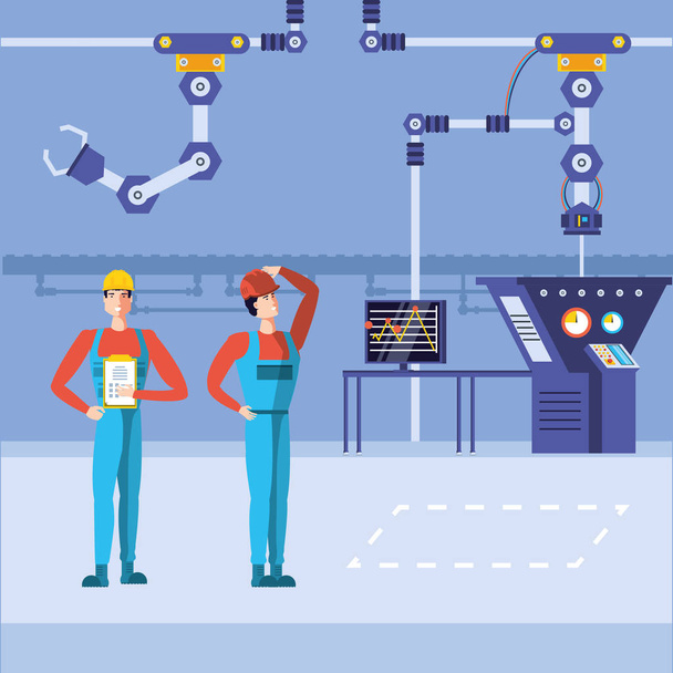 industrial workers in technified factory - Vector, Image