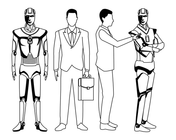 hommes d'affaires avec robot humanoïde noir et blanc
 - Vecteur, image