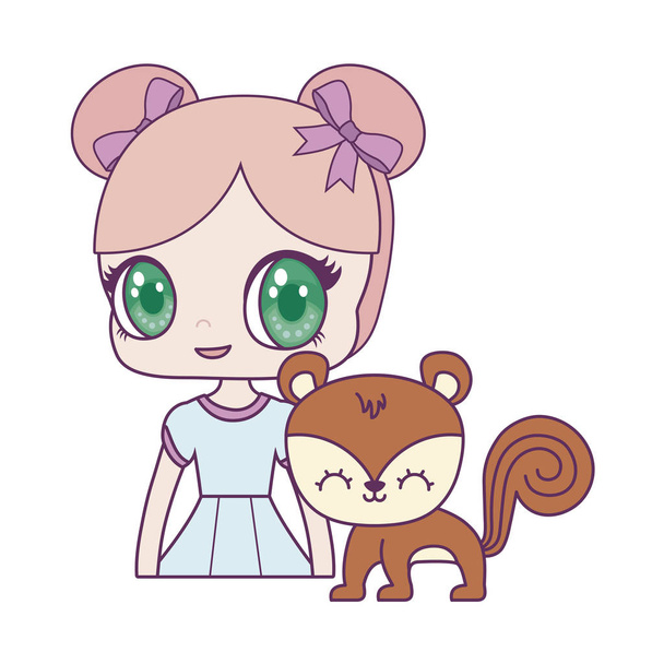 cute little doll with chipmunk animal - Vector, Image