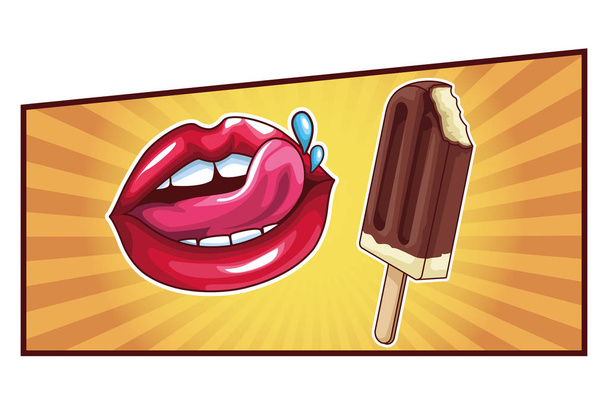 ice lolly and sexy lips pop art - Vector, Image