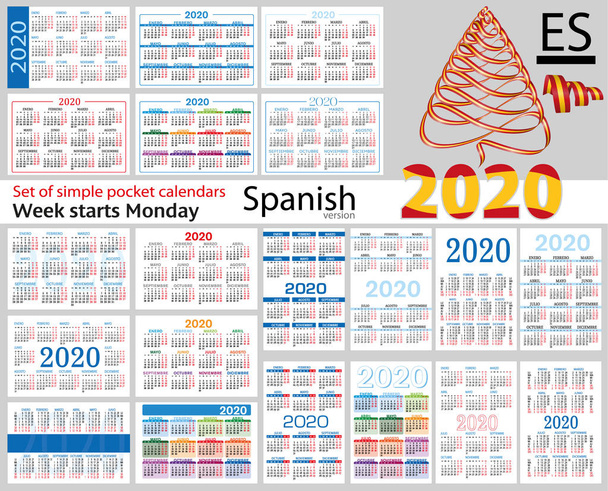 Spanish set of pocket calendars for 2020 - Vector, Image