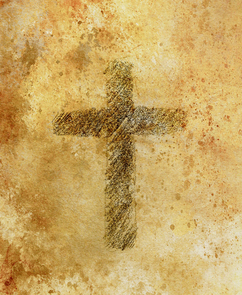 eenvoudige Kruis symbool, potlood tekening op abstracte achtergrond. - Foto, afbeelding