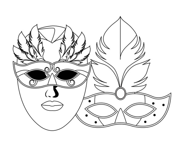 masques et plumes noir et blanc
 - Vecteur, image