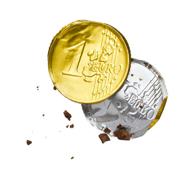 envoltura del euro chocolate sobre un fondo blanco
 - Foto, imagen