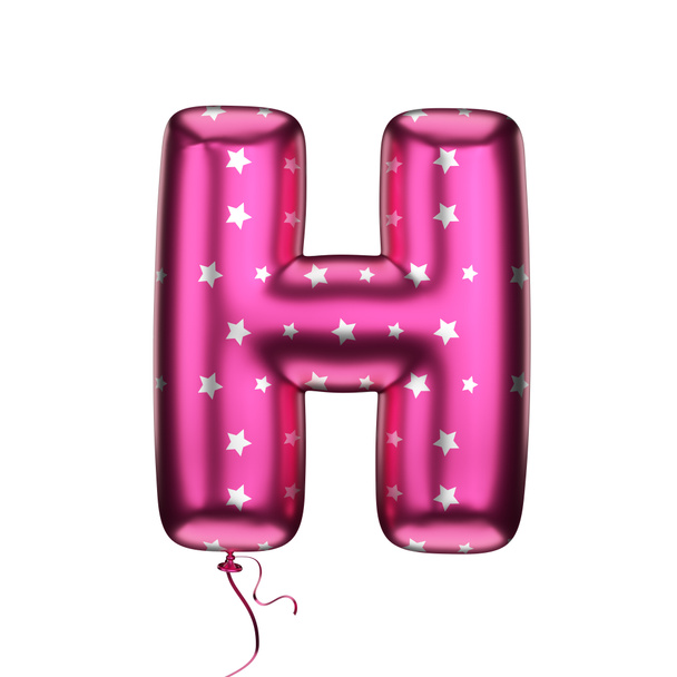 Ροζ αστέρια στοιχεία υφή γράμμα H. κατασκευασμένο από ένα φουσκωτό μπαλόνι σε λευκό φόντο. Απομονωμένη, 3D απόδοση - Φωτογραφία, εικόνα