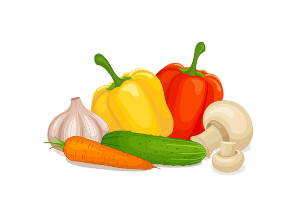 Still life of vegetables. Vector illustration on the theme of healthy eating. - Vetor, Imagem
