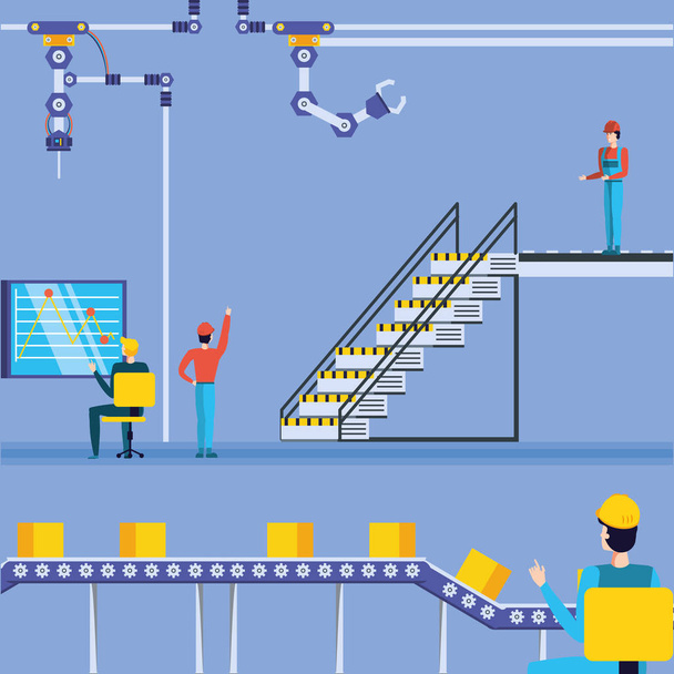 industrial workers in technified factory - Vector, Image