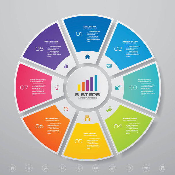 8 stappen cyclus grafiek infographics elementen voor data presentatie. Eps 10. - Vector, afbeelding