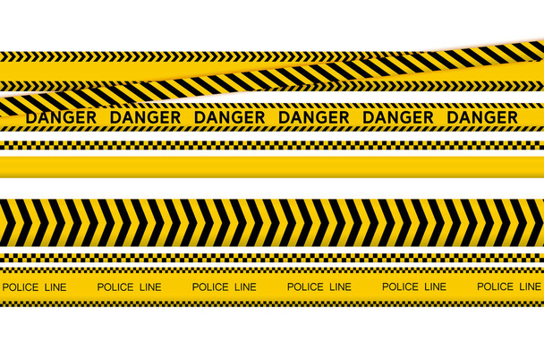 Negro y amarillo borde de la banda de la policía, construcción, precaución peligro cintas sin costura vector conjunto
 - Vector, imagen