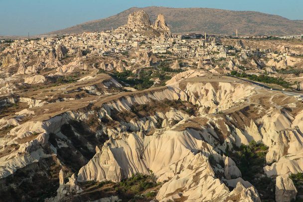 View of Capadocia, Uchisar castle and unique geological formations in Cappadocia, Turkey - Foto, Imagem