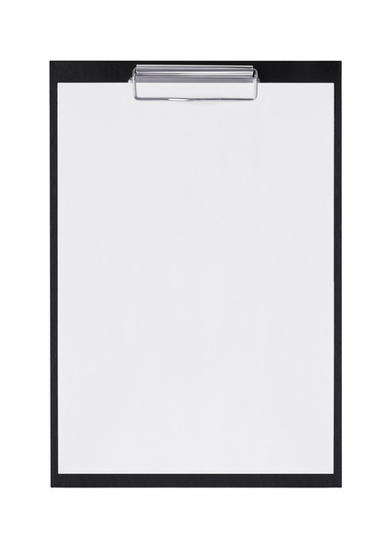 Portapapeles con papel en blanco sobre fondo blanco
 - Foto, imagen