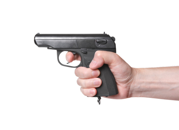 Tiro da pistola su sfondo bianco
 - Foto, immagini