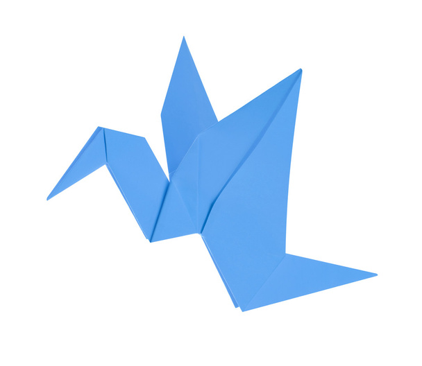 Modrý pták z papíru. Origami. jeřáb - Fotografie, Obrázek