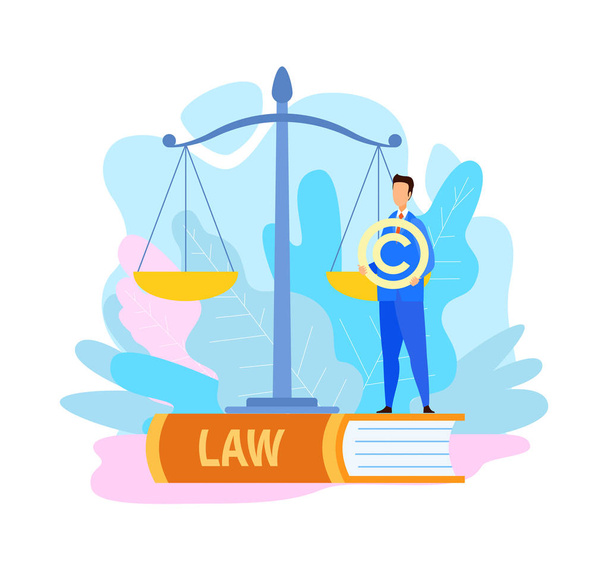 Lawyer Holding Copyright Symbol Flat Illustration - Vector, Image