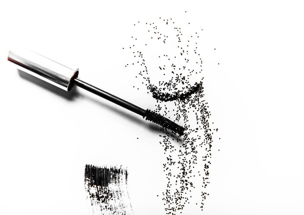 Black mascara brush stroke close-up isolated on white background - Zdjęcie, obraz