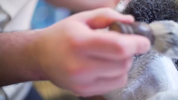 Bearded man getting beard haircut and shaved - Footage, Video