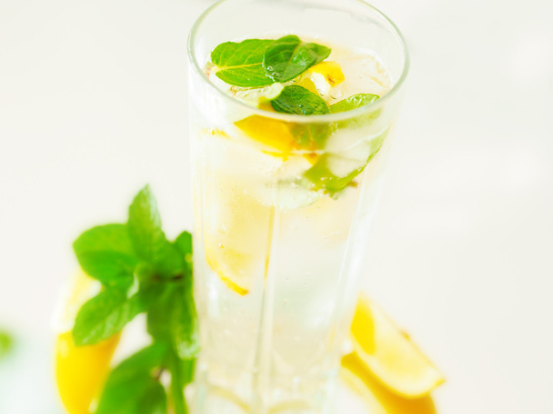 a glass of mineral water with lemon and mint - Photo, Image