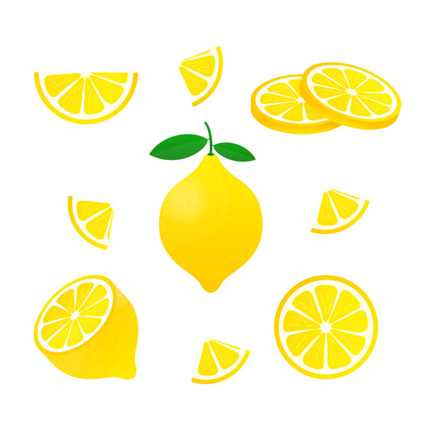 Lemon. Yellow lemon vector illustration isolated on white background. - Vector, Image