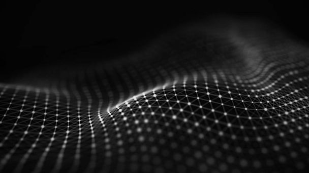 Data technology illustration. Abstract futuristic background. Wave with connecting dots and lines on dark background. Wave of particles. - Photo, Image
