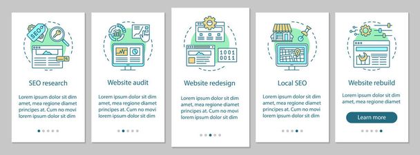 Web consulting onboarding mobile app page screen vector template. SEO research. Website redesign, audit. Walkthrough website steps with linear illustrations. UX, UI, GUI smartphone interface concept - Vector, Image