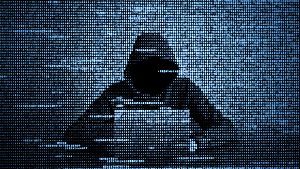 Hacker dans le concept de sécurité des données. Pirate utilisant un ordinateur portable. Piratage d'Internet. Cyber attaque
. - Photo, image