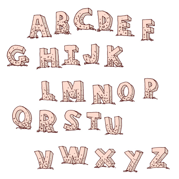 Hand drawn alphabet. vector - Vektör, Görsel