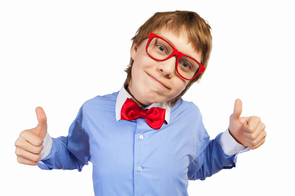 School boy in red glasses - 写真・画像