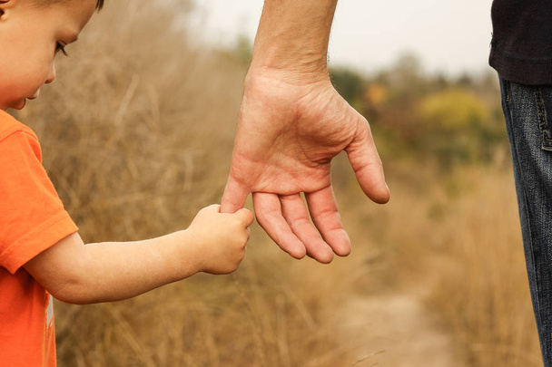 красиві руки щасливої дитини і батька в природному парку
 - Фото, зображення