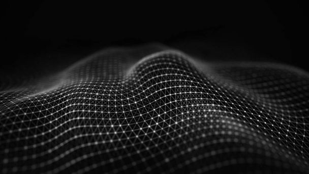 Data technology illustration. Abstract futuristic background. Wave with connecting dots and lines on dark background. Wave of particles. Big data visualization. - Photo, Image