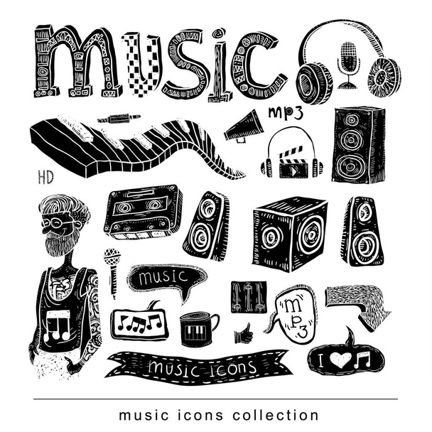 Music doodle collection, hand drawn illustration. - Vektor, kép