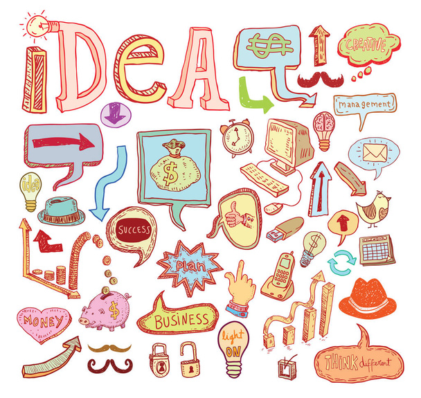  Idées et finances icônes doodle ensemble. Illustrations vectorielles dessinées à la main
 - Vecteur, image