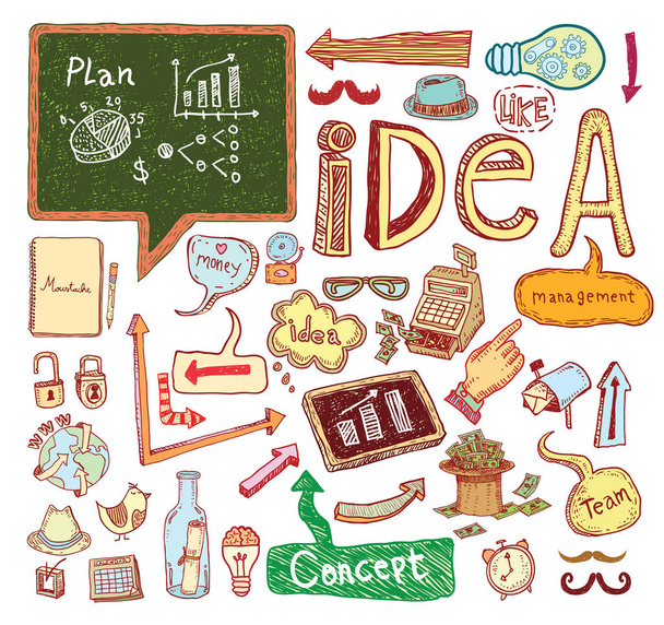  Ideia e finanças ícones doodle set. Vetor desenhado à mão ilustrati
 - Vetor, Imagem
