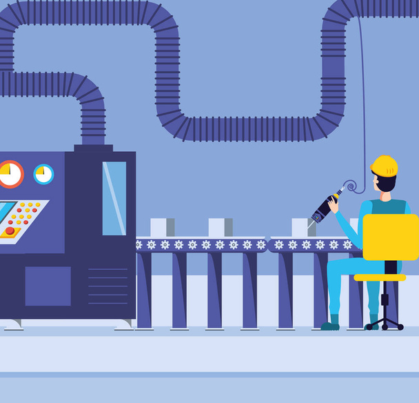 industrial worker in technified factory - Vector, Image