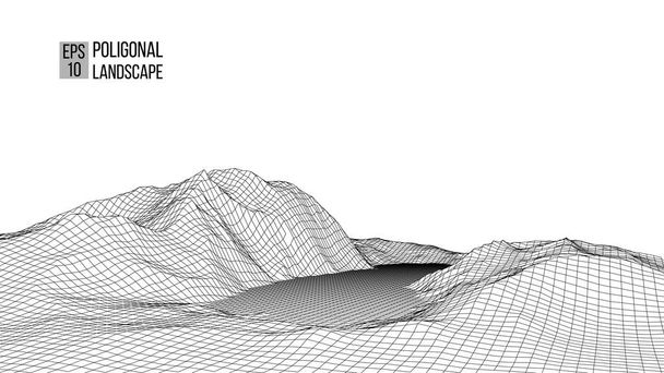Wireframe landscape wire. Wireframe terrain polygon landscape design. 3d landscape - Vector, Image