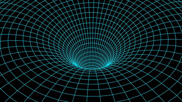 Tunel nebo červí díra. Věda o abstraktní červí díře. 3D tunelová mřížka Drátový 3D tunel. Textura mřížky - Vektor, obrázek