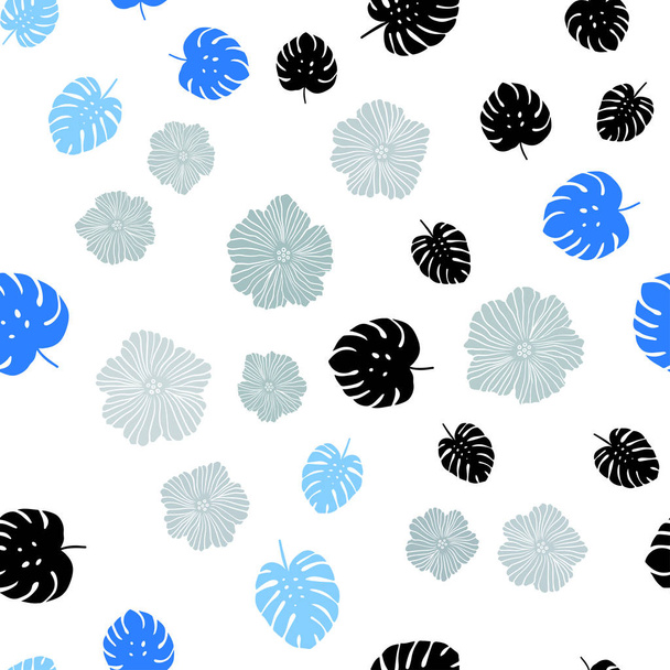 Licht blauwe, gele vector naadloze doodle achtergrond met bloemen, bladeren. Kleurrijke abstracte illustratie met bladeren in doodle stijl. Patroon voor het ontwerp van de stof, wallpapers. - Vector, afbeelding