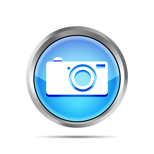 Blue digital camera icon button on a white background - Vektör, Görsel